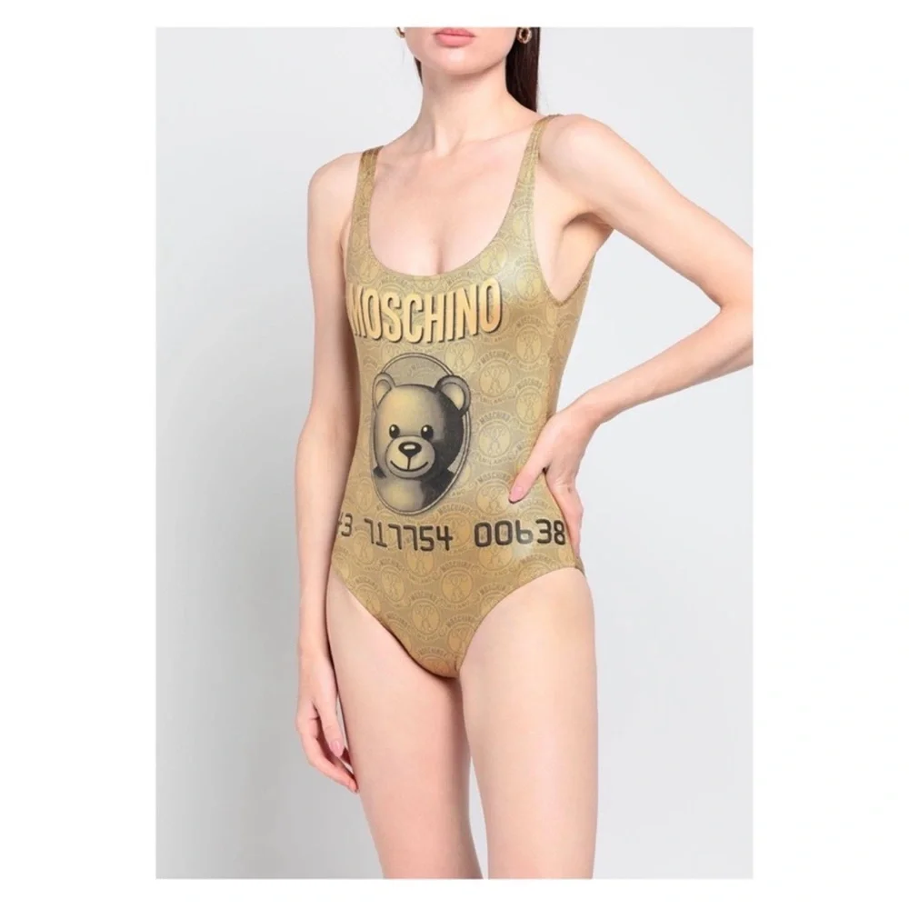 New! MOSCHINO Logo Bear Toy Scoop Open Back One Piece Swimsuit - Picture 3 of 7
